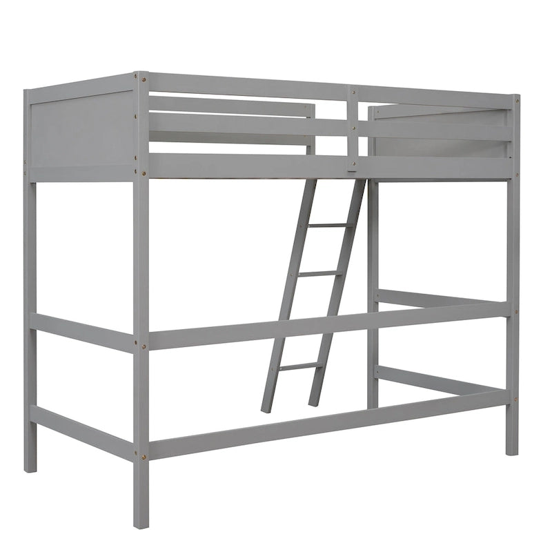 Lit mezzanine double en bois massif avec échelle