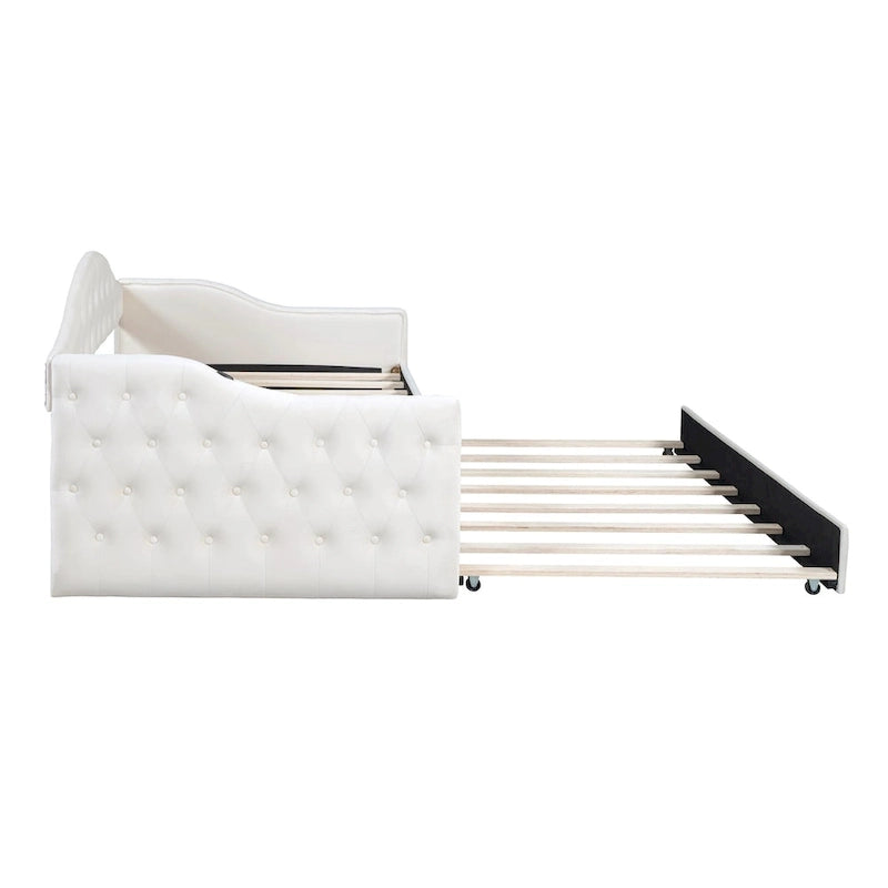 Lit de repos rembourré capitonné avec tiroir gigogne – Lit banquette en velours avec ports de chargement USB et Type-C, aucun sommier tapissier requis