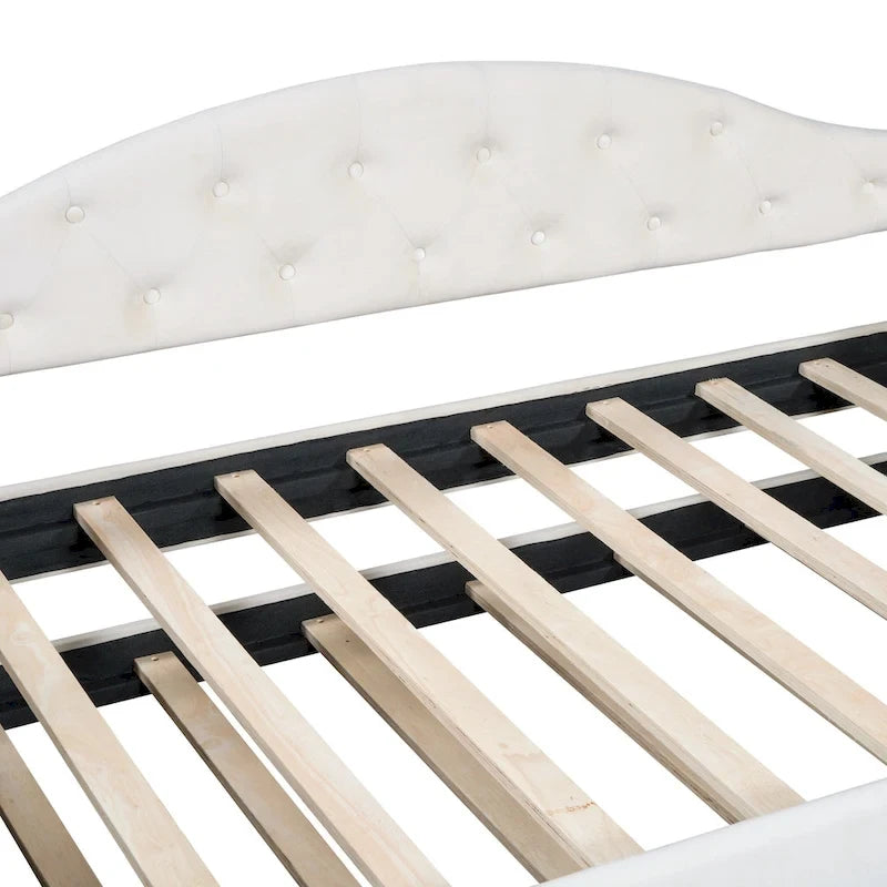 Lit de repos rembourré capitonné avec tiroir gigogne – Lit banquette en velours avec ports de chargement USB et Type-C, aucun sommier tapissier requis