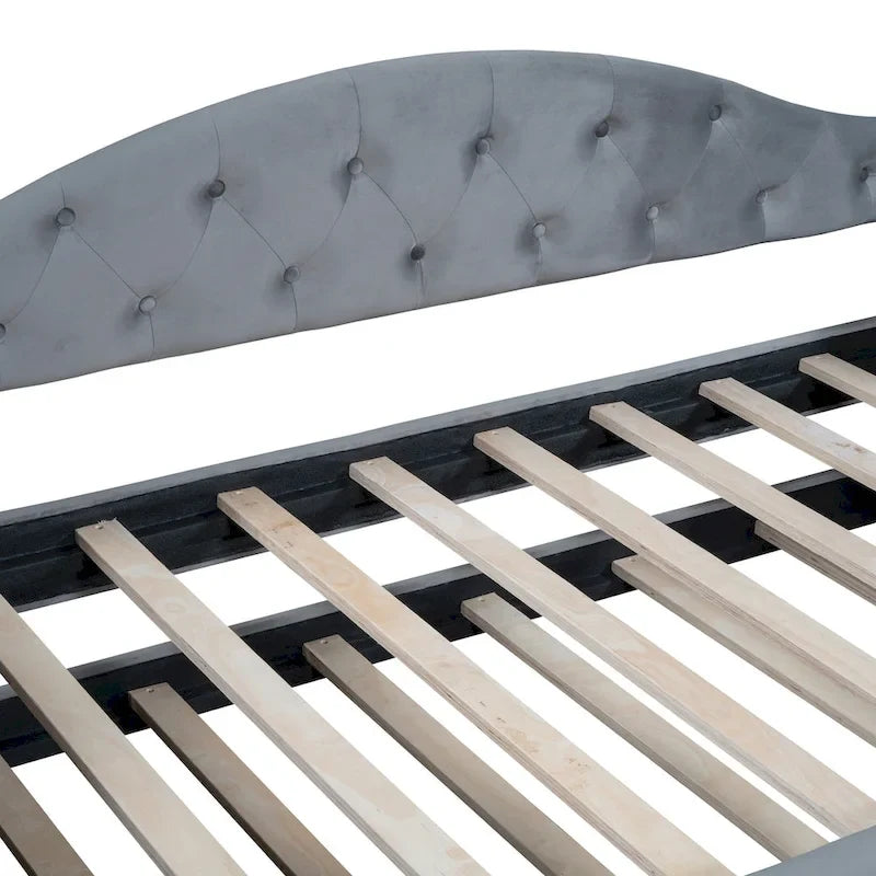 Lit de repos rembourré capitonné avec tiroir gigogne – Lit banquette en velours avec ports de chargement USB et Type-C, aucun sommier tapissier requis