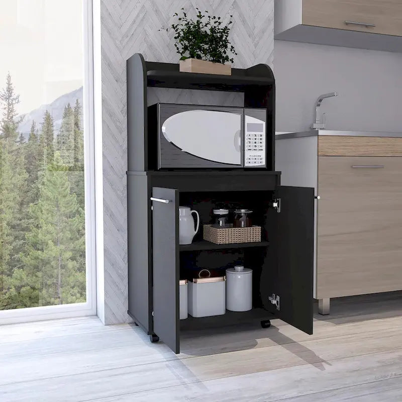 Meuble desserte de cuisine moderne pour micro-ondes avec 1 étagère et 2 portes