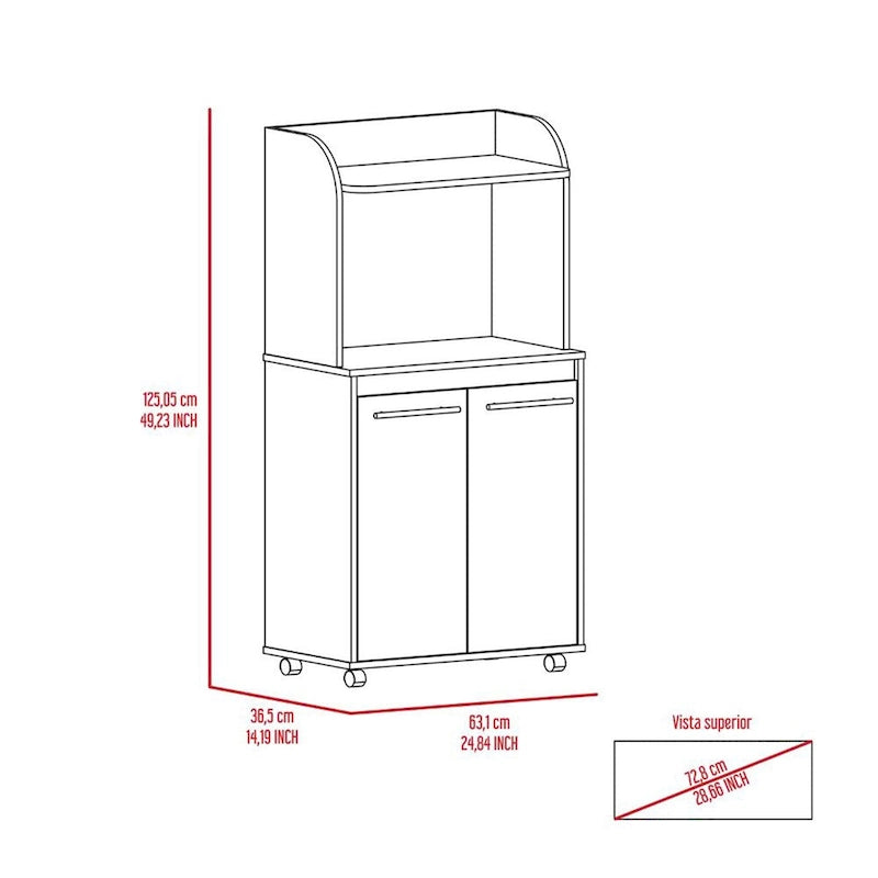 Meuble desserte de cuisine moderne pour micro-ondes avec 1 étagère et 2 portes