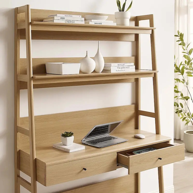 Bureau avec bibliothèque et tiroirs de rangement