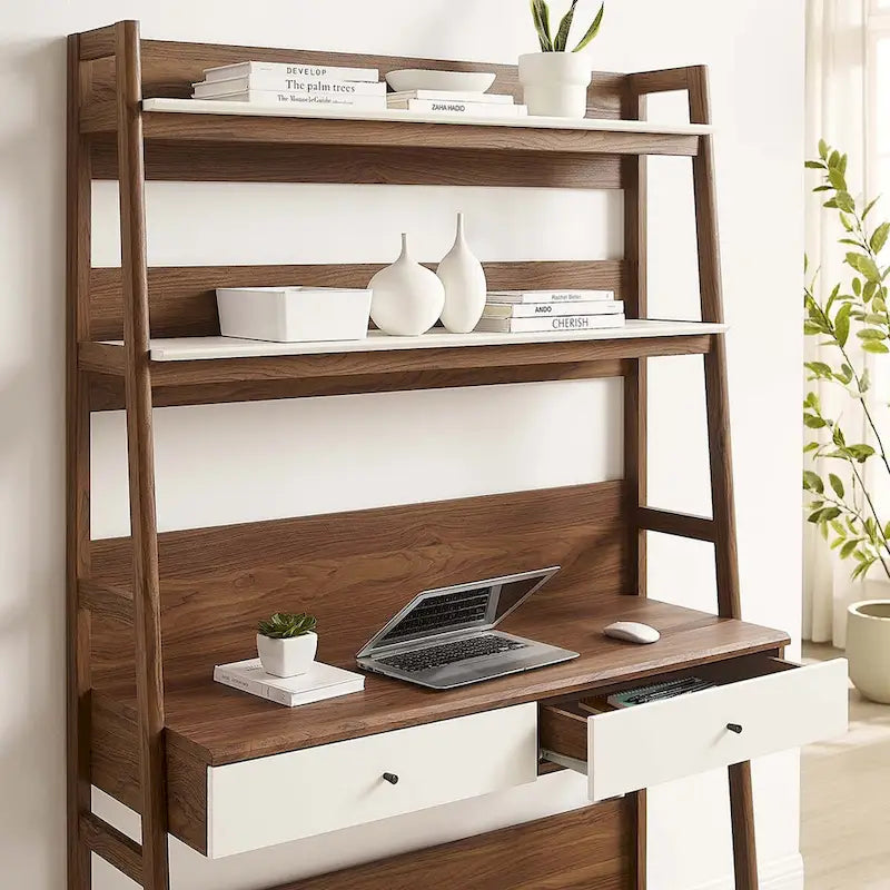 Bureau avec bibliothèque et tiroirs de rangement