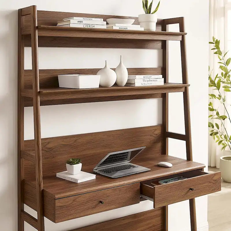 Bureau avec bibliothèque et tiroirs de rangement