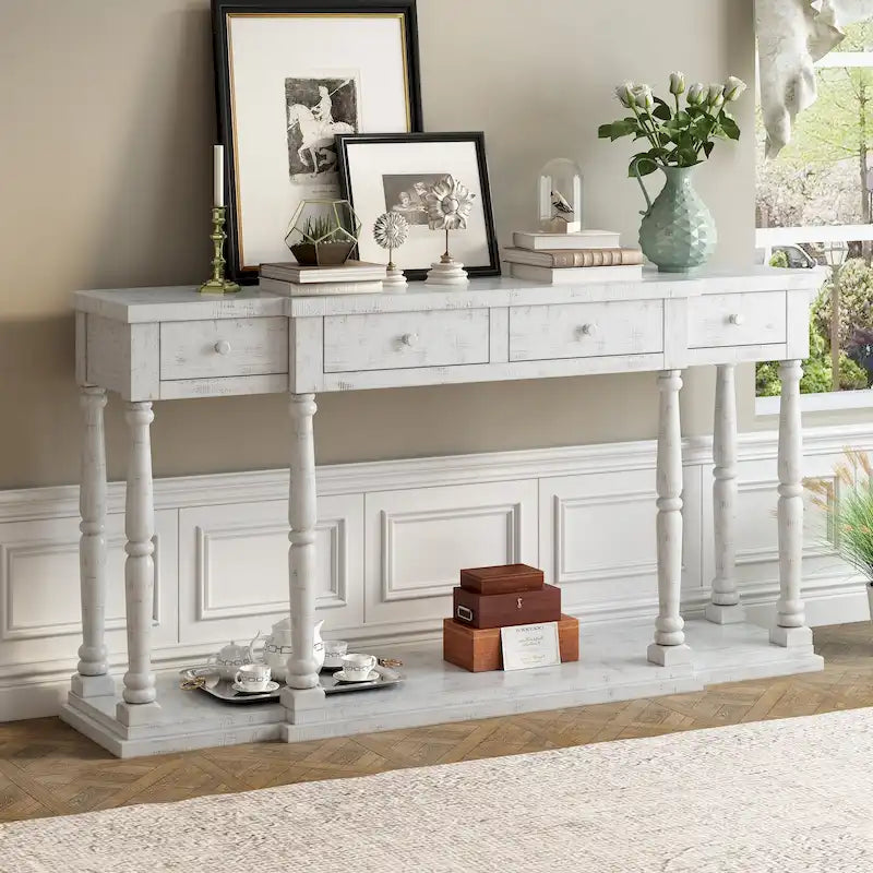 Console de style rétro avec 4 tiroirs de rangement frontaux et 1 étagère