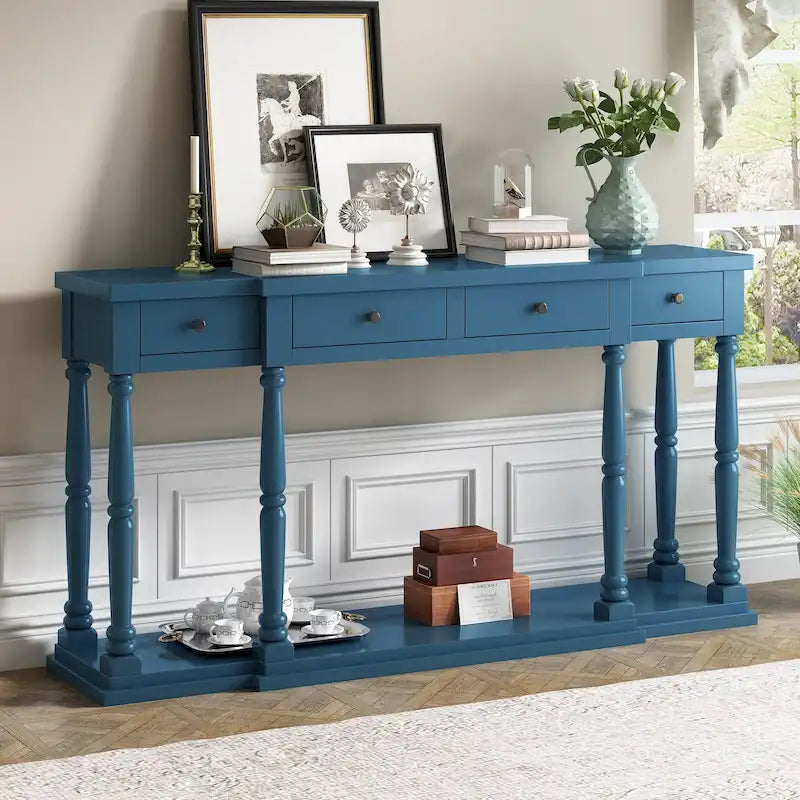 Console de style rétro avec 4 tiroirs de rangement frontaux et 1 étagère