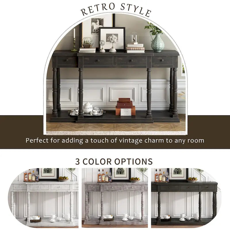 Console de style rétro avec 4 tiroirs de rangement frontaux et 1 étagère