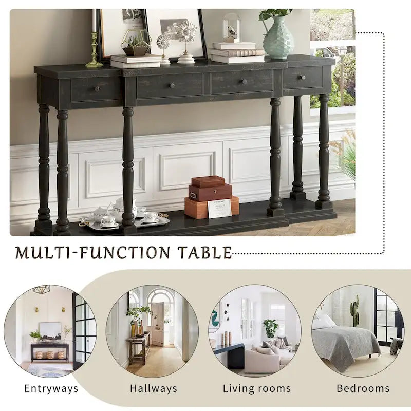Console de style rétro avec 4 tiroirs de rangement frontaux et 1 étagère