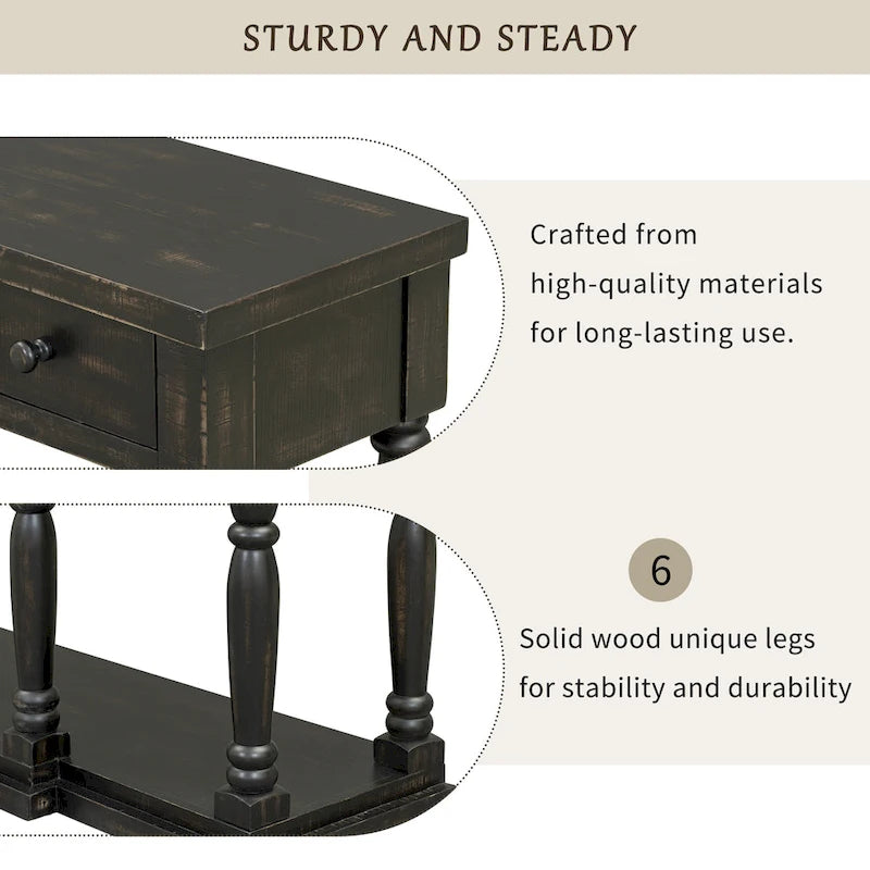 Console de style rétro avec 4 tiroirs de rangement frontaux et 1 étagère
