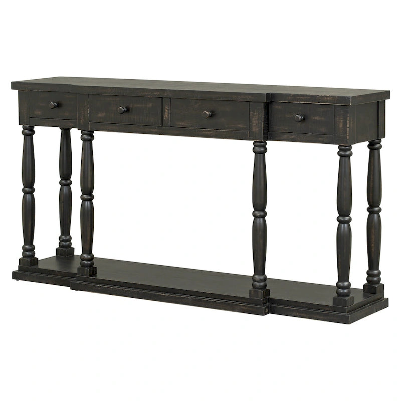 Console de style rétro avec 4 tiroirs de rangement frontaux et 1 étagère