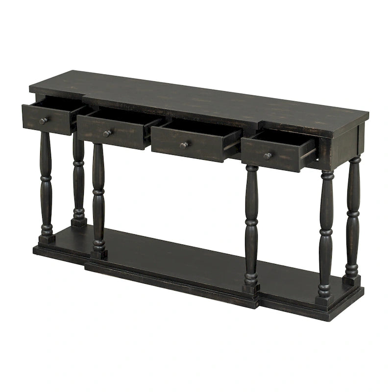 Console de style rétro avec 4 tiroirs de rangement frontaux et 1 étagère
