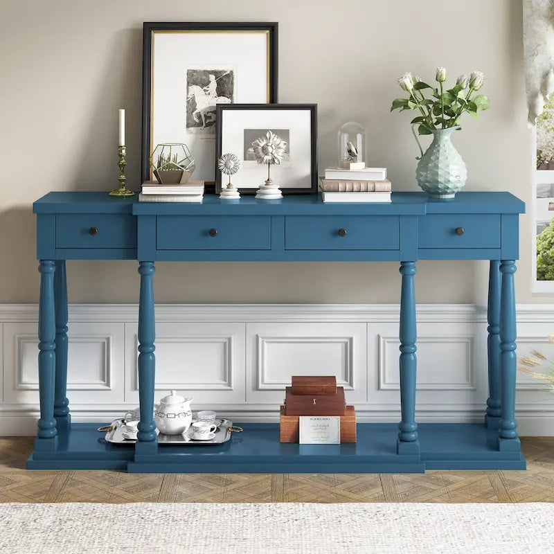Console de style rétro avec 4 tiroirs de rangement frontaux et 1 étagère