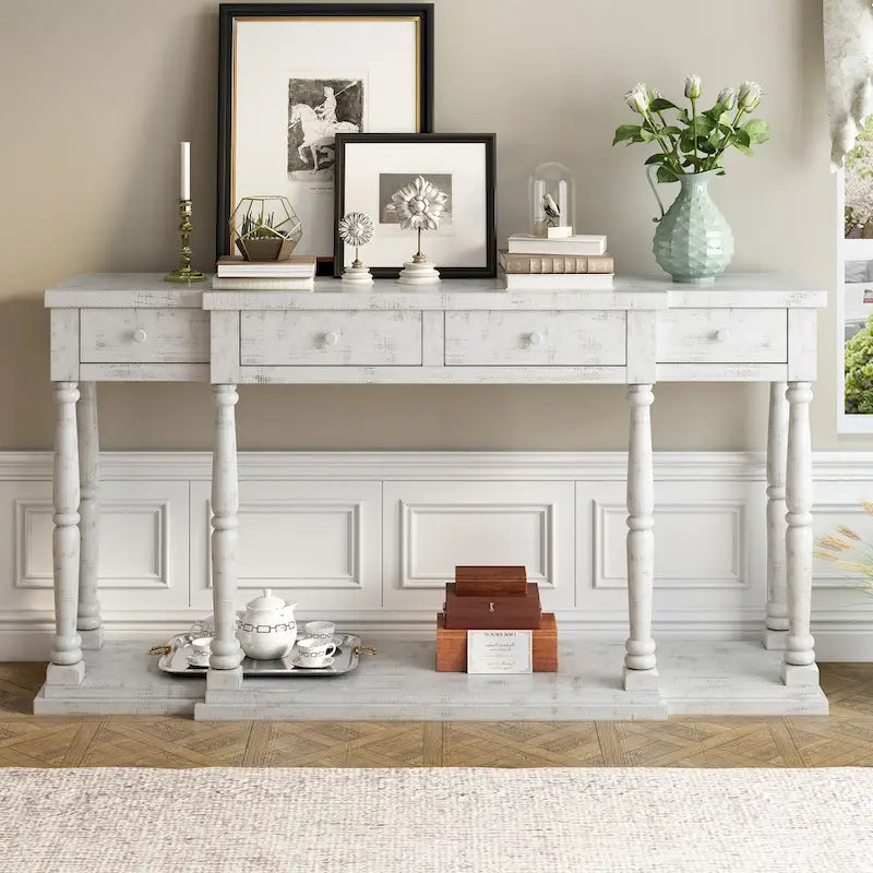 Console de style rétro avec 4 tiroirs de rangement frontaux et 1 étagère