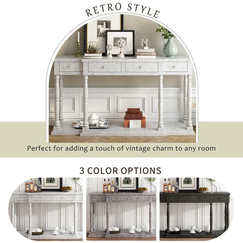 Console de style rétro avec 4 tiroirs de rangement frontaux et 1 étagère