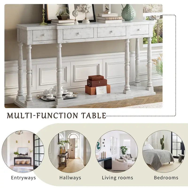 Console de style rétro avec 4 tiroirs de rangement frontaux et 1 étagère