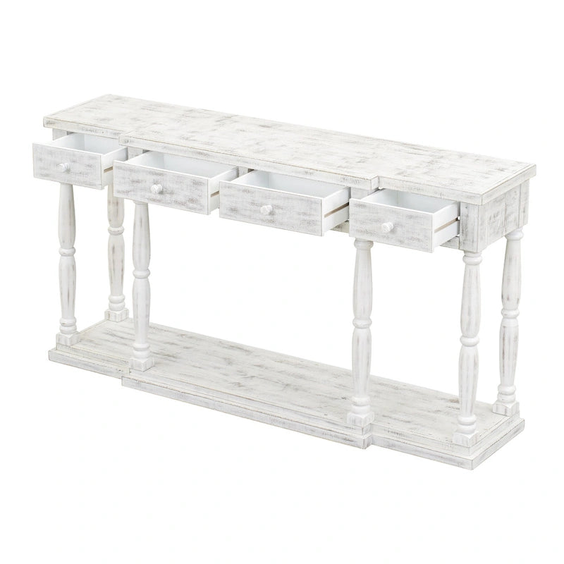 Console de style rétro avec 4 tiroirs de rangement frontaux et 1 étagère