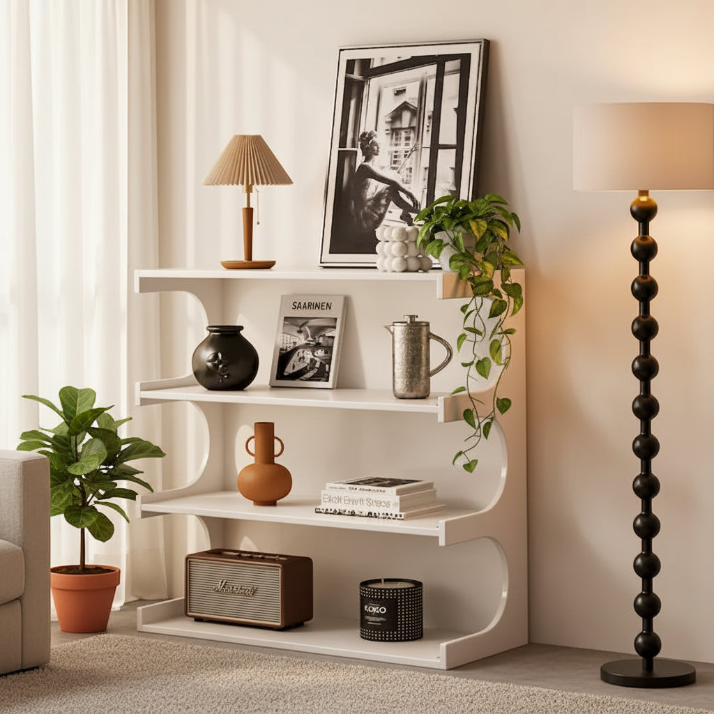 Multifunctional 4-Tier White Book Shelf & Coffee Table,Creative Furniture Floor Bookshelf,Minimalist Organizer Storage Shelves