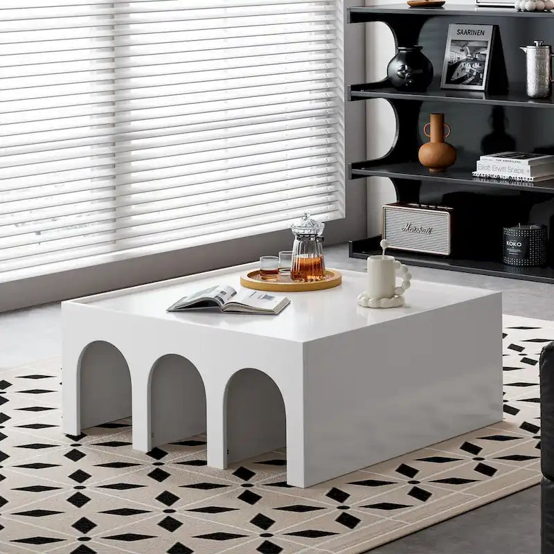 Étagère à livres et table basse multifonctionnelles blanches à 4 niveaux
