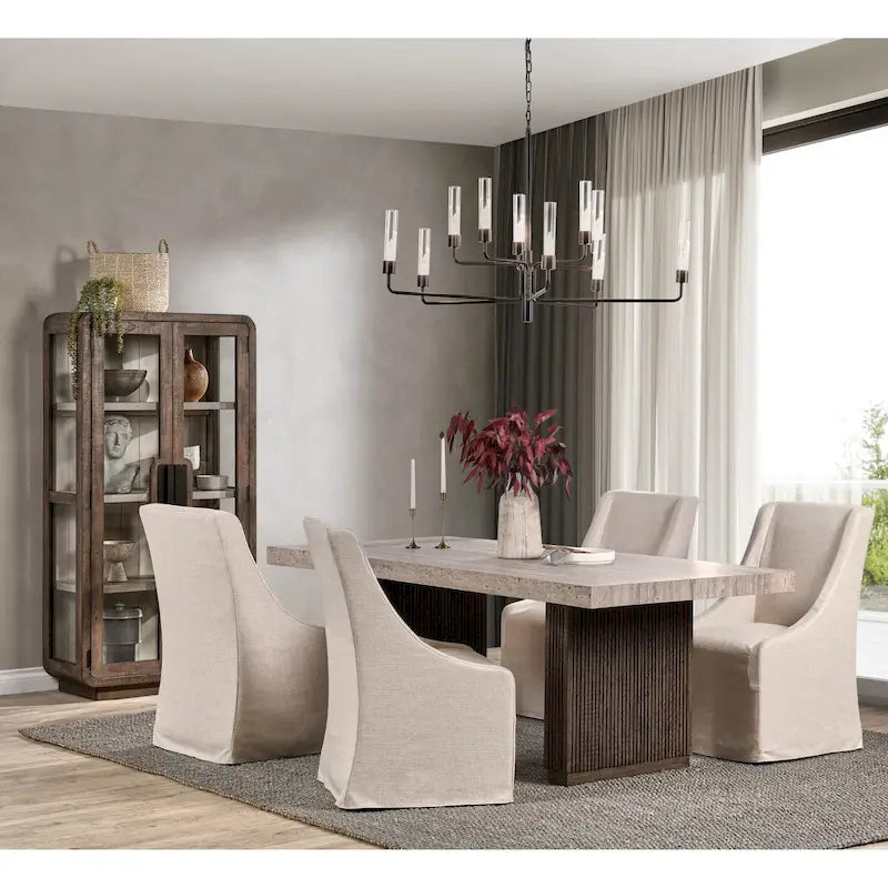 Table à manger en stratifié travertin marron de 208 cm