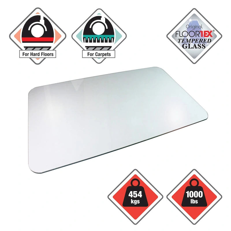 Tapis de chaise en verre robuste pour sols durs et moquettes - 48 x 60