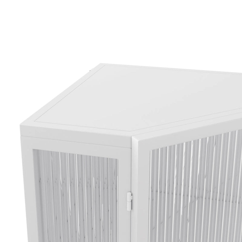 Meuble d'angle bas, 3 niveaux avec portes en verre trempé et étagères de rangement