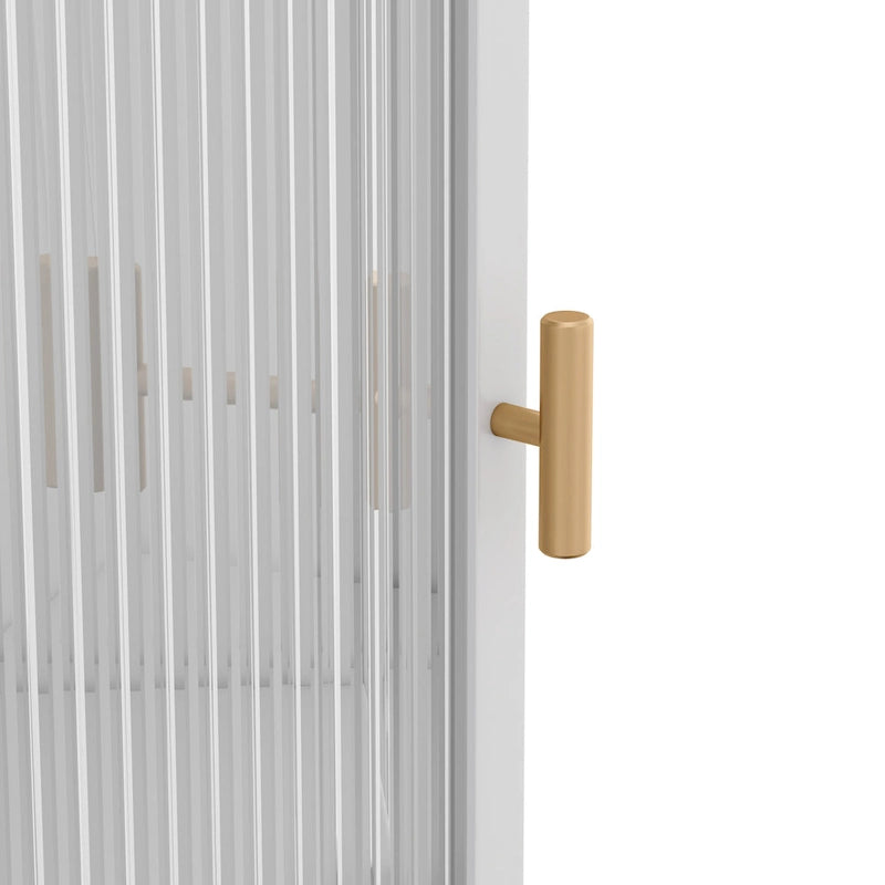 Meuble d'angle bas, 3 niveaux avec portes en verre trempé et étagères de rangement