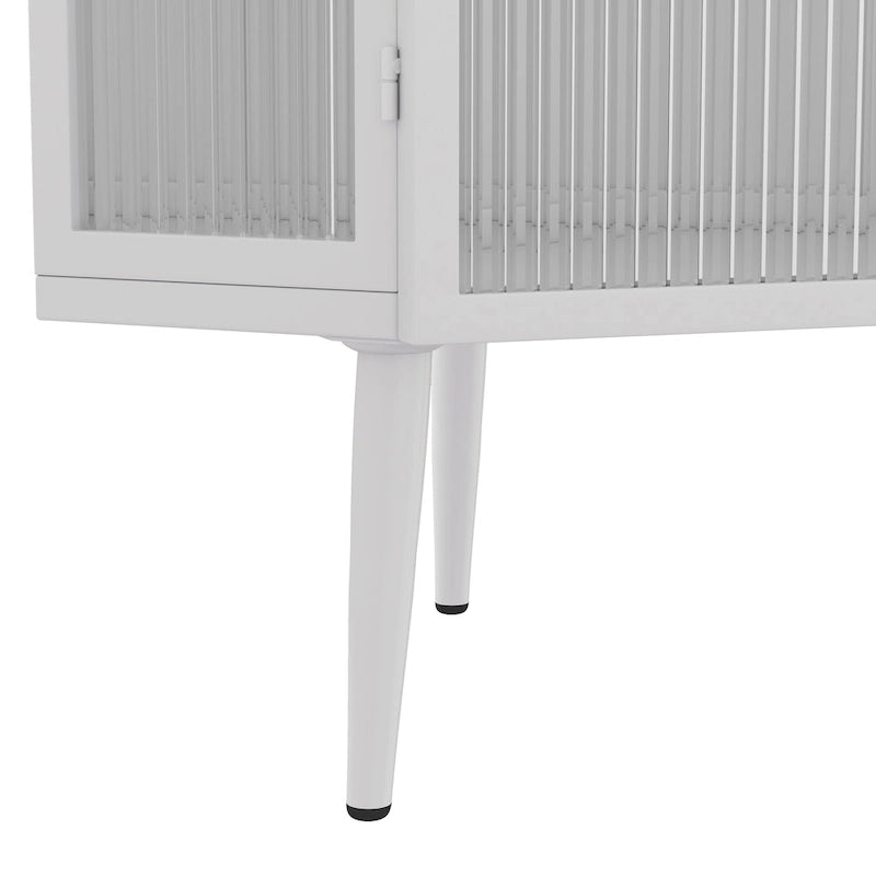 Meuble d'angle bas, 3 niveaux avec portes en verre trempé et étagères de rangement