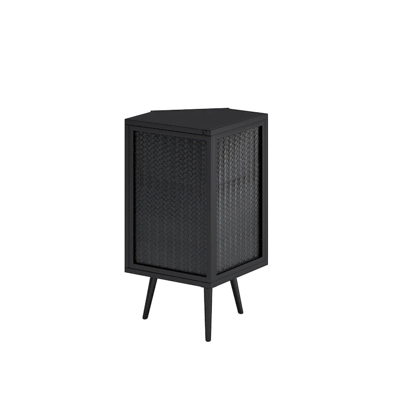 Meuble d'angle bas, 3 niveaux avec portes en verre trempé et étagères de rangement