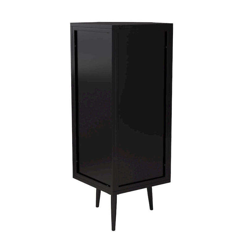 Meuble d'angle bas, 3 niveaux avec portes en verre trempé et étagères de rangement