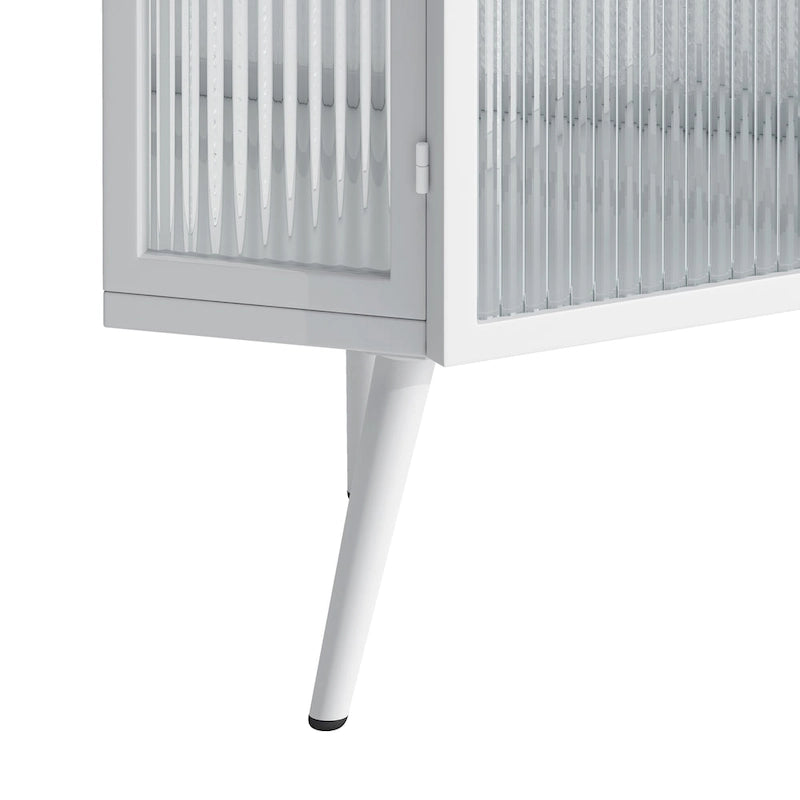 Meuble d'angle bas, 3 niveaux avec portes en verre trempé et étagères de rangement