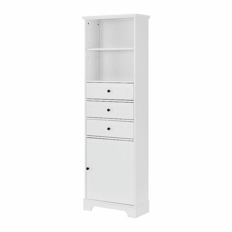 Armoire de rangement haute avec 3 tiroirs et étagères réglables pour salle de bain