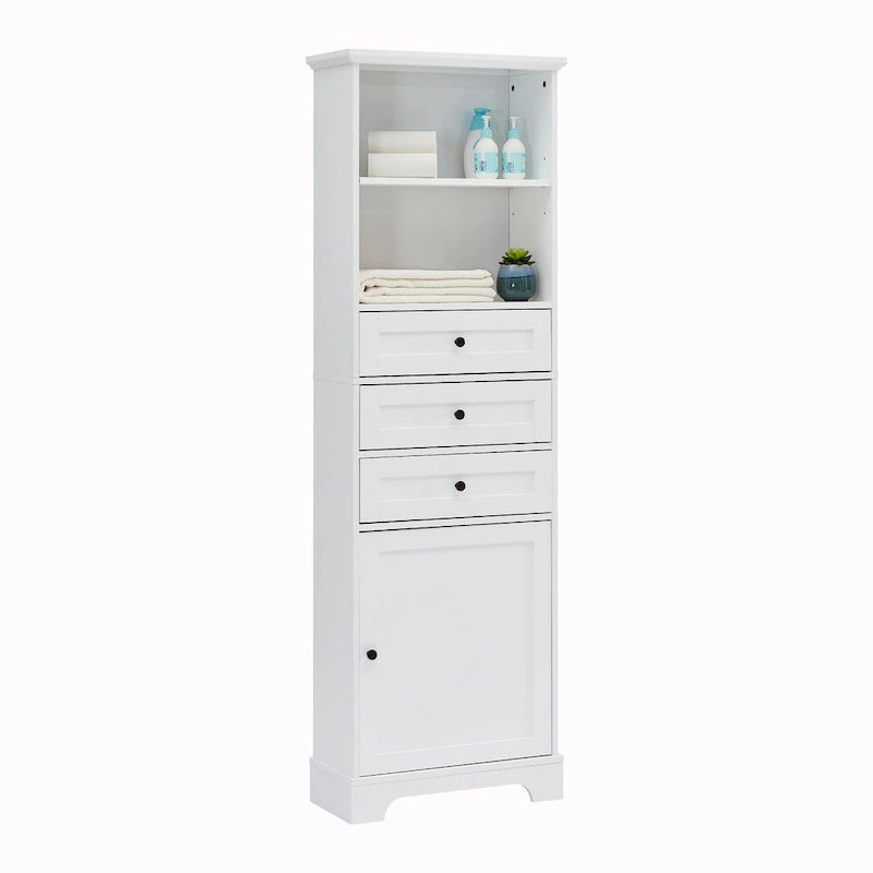 Armoire de rangement haute avec 3 tiroirs et étagères réglables pour salle de bain