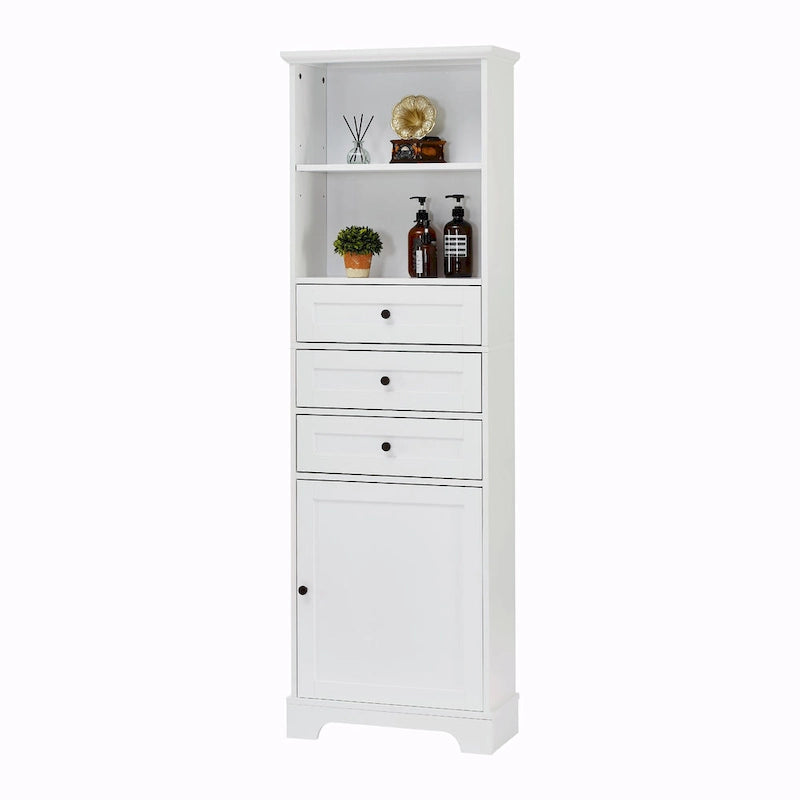 Armoire de rangement haute avec 3 tiroirs et étagères réglables pour salle de bain
