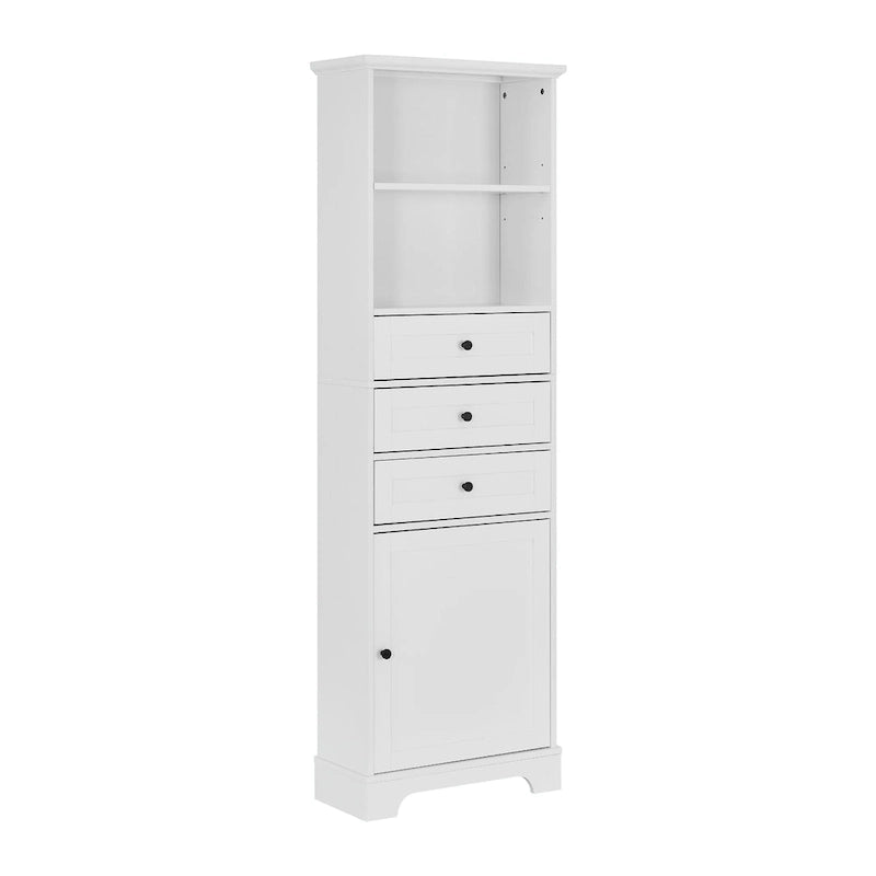Armoire de rangement haute avec 3 tiroirs et étagères réglables pour salle de bain