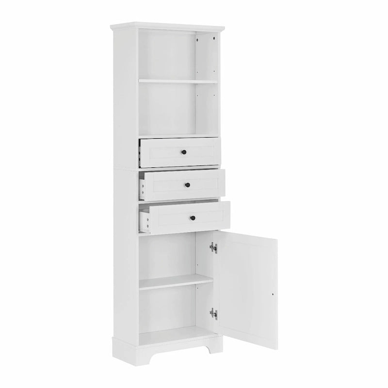 Armoire de rangement haute avec 3 tiroirs et étagères réglables pour salle de bain