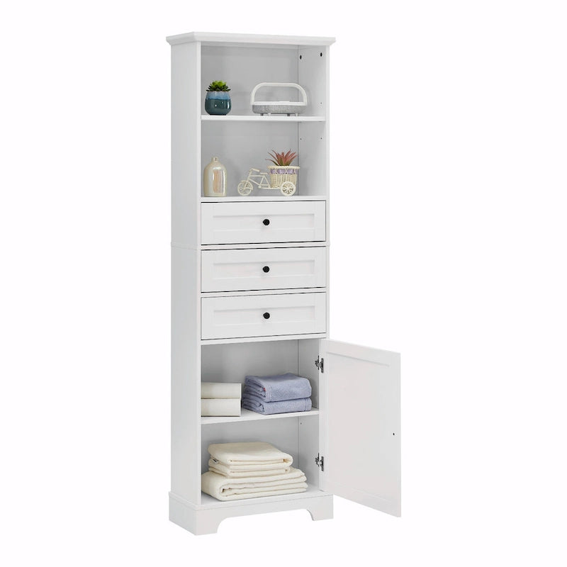 Armoire de rangement haute avec 3 tiroirs et étagères réglables pour salle de bain