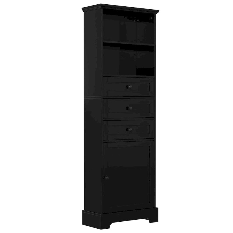 Armoire de rangement haute avec 3 tiroirs et étagères réglables pour salle de bain
