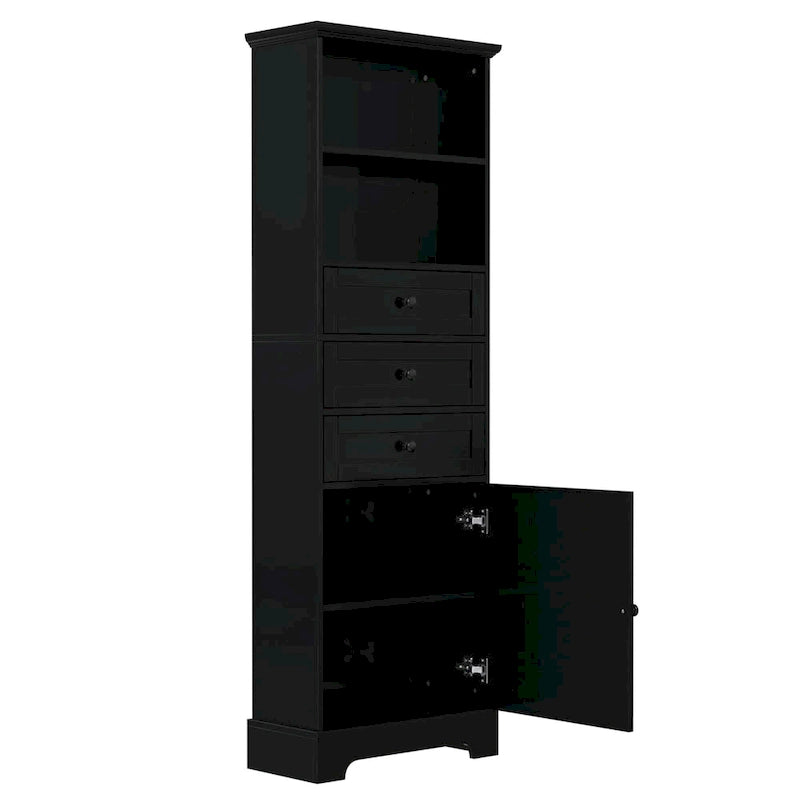 Armoire de rangement haute avec 3 tiroirs et étagères réglables pour salle de bain