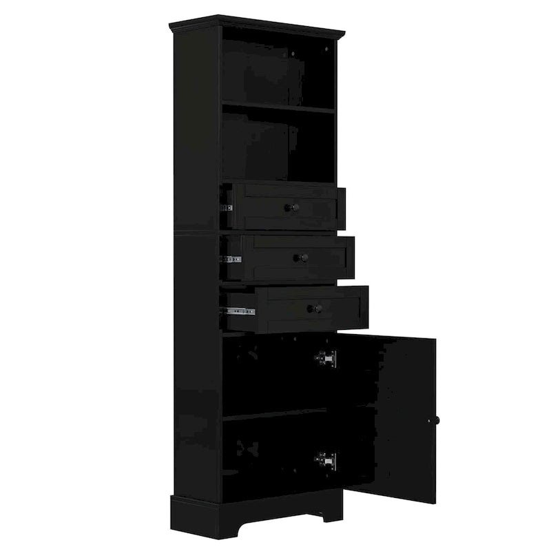 Armoire de rangement haute avec 3 tiroirs et étagères réglables pour salle de bain