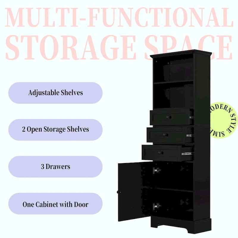 Armoire de rangement haute avec 3 tiroirs et étagères réglables pour salle de bain
