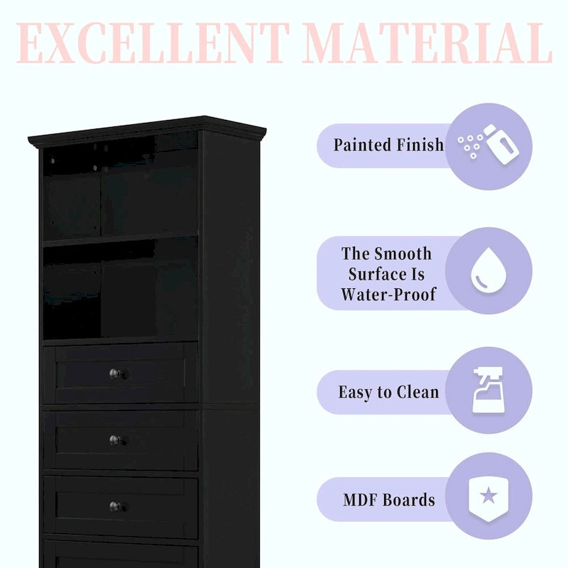 Armoire de rangement haute avec 3 tiroirs et étagères réglables pour salle de bain