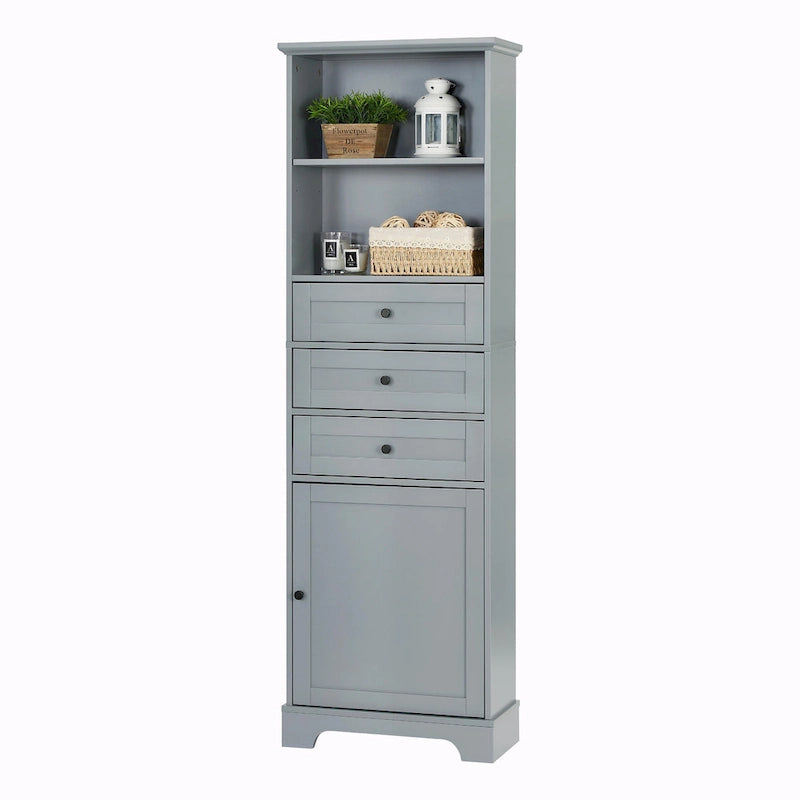 Armoire de rangement haute avec 3 tiroirs et étagères réglables pour salle de bain
