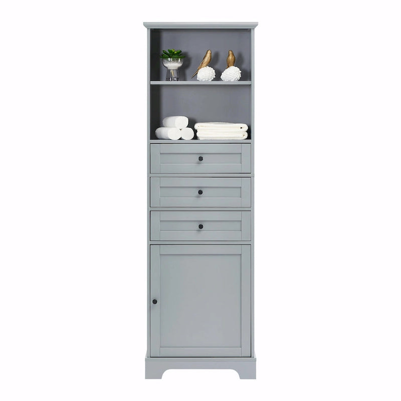Armoire de rangement haute avec 3 tiroirs et étagères réglables pour salle de bain