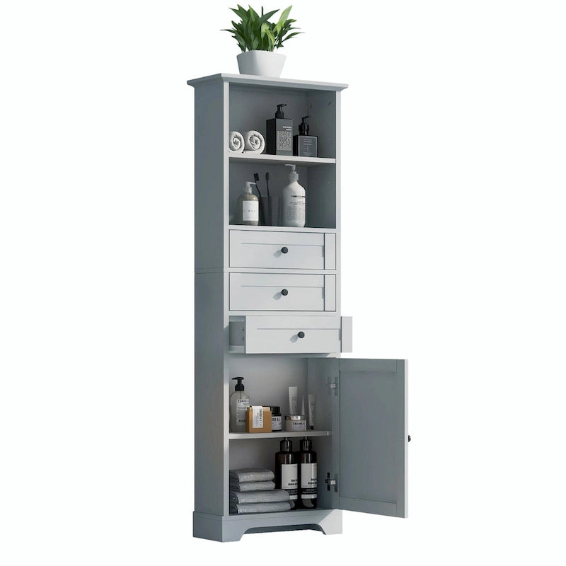 Armoire de rangement haute avec 3 tiroirs et étagères réglables pour salle de bain