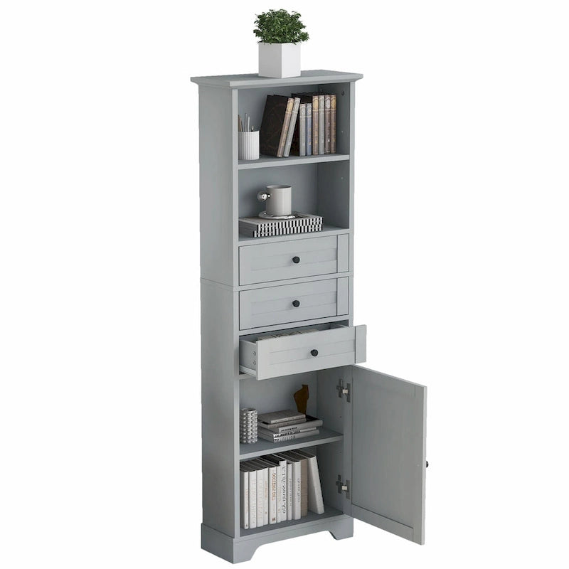 Armoire de rangement haute avec 3 tiroirs et étagères réglables pour salle de bain