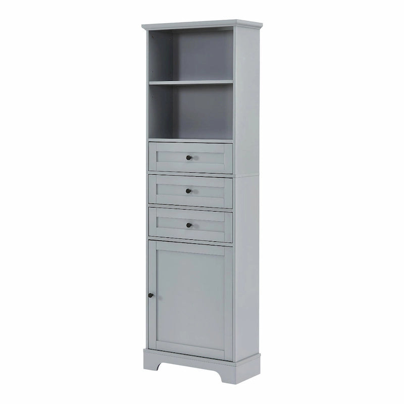 Armoire de rangement haute avec 3 tiroirs et étagères réglables pour salle de bain