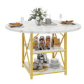 Table à manger ronde avec étagères de rangement et pieds en métal pour 4 à 6 personnes
